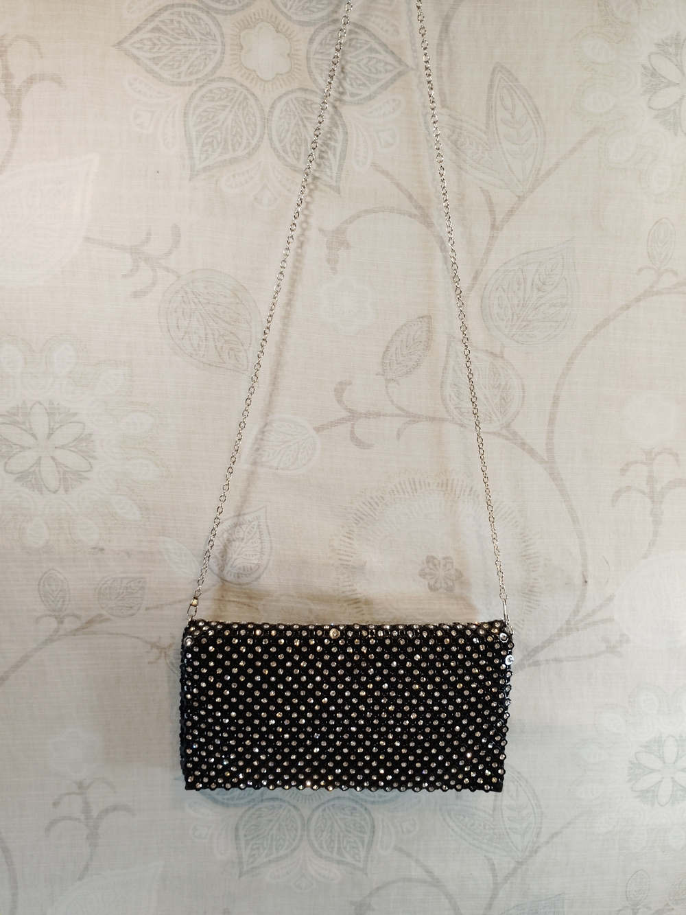 Julia & Michael Black Crystal Mesh Crossbody Clutch with Silver Chain